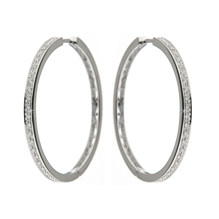 Italian Diamond Hoop Earrings 18K White Gold