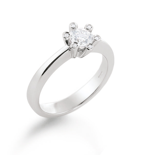Royal Crown Engagement Ring 0.27 Ct Diamonds 18K White Gold