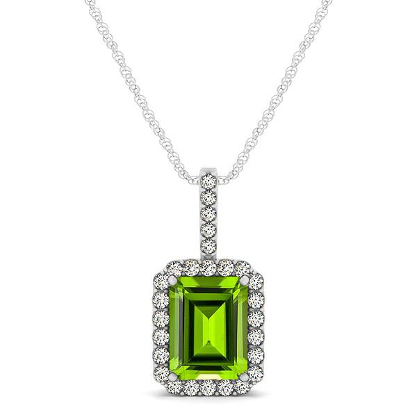 Halo Emerald Cut Peridot Necklace Classic Design