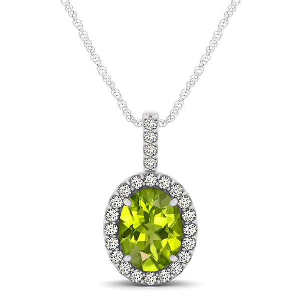 Classic Drop Halo Necklace with Oval AAA Peridot Pendant