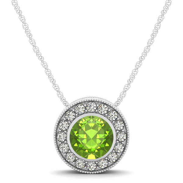 Halo Peridot Necklace with Round Pendant
