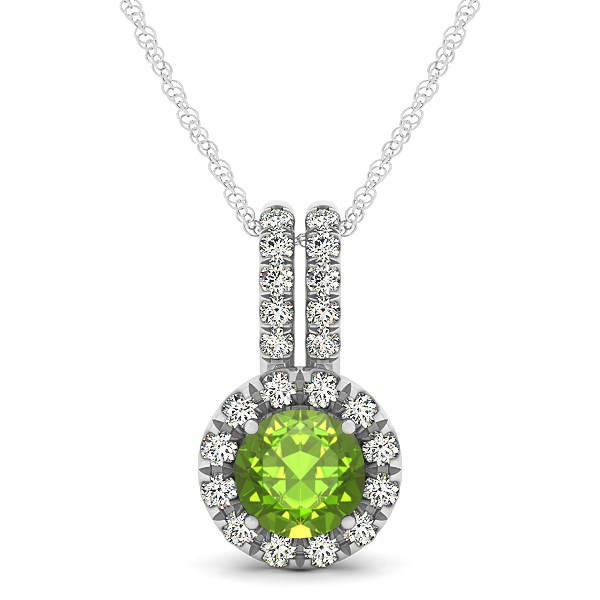 Luxury Halo Drop Necklace with Round Cut Peridot Gemstone
