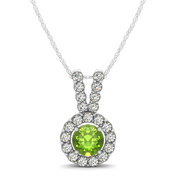 Classique V Neck Halo Necklace with Round Cut Peridot