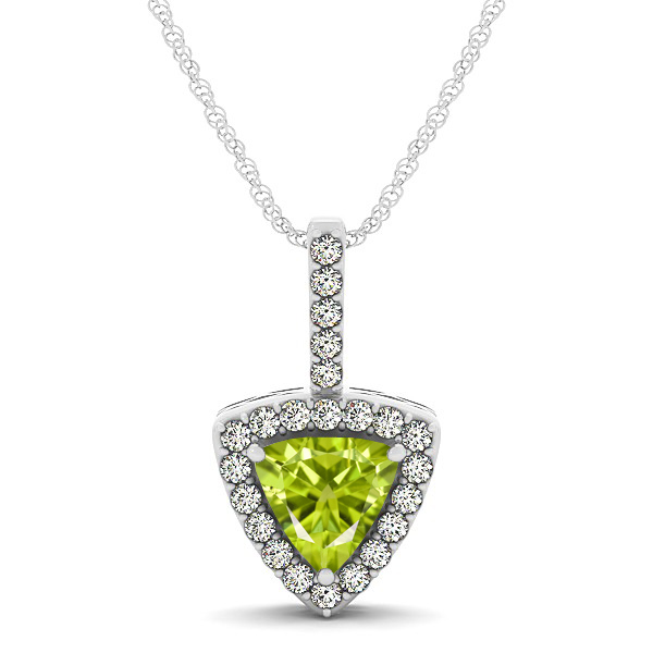 Beautiful Trillion Cut Peridot Halo Necklace