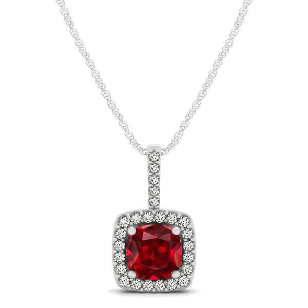 Cushion Ruby Square Halo Necklace