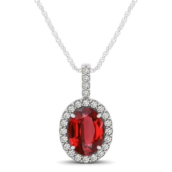 Classic Drop Halo Necklace with Oval AAA Ruby Pendant
