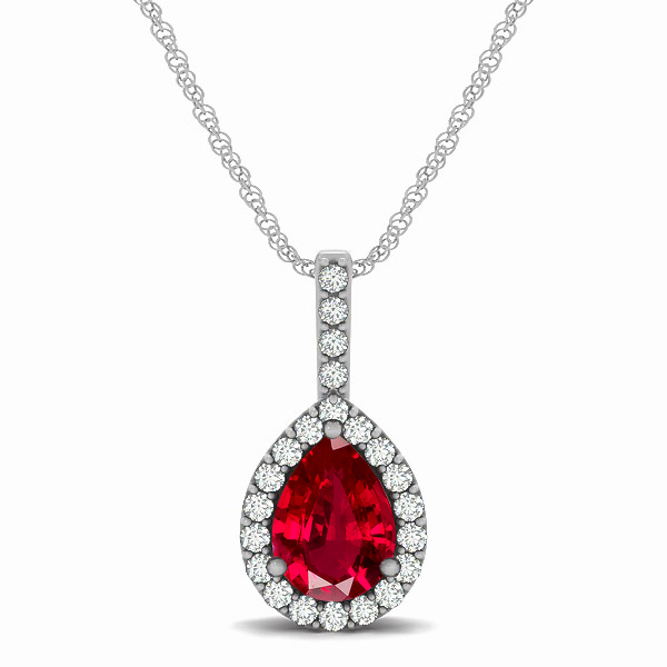Exclusive Pear Halo Ruby Pendant Necklace