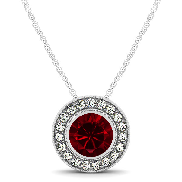 Classy Halo Necklace with Round Cut Ruby Pendant
