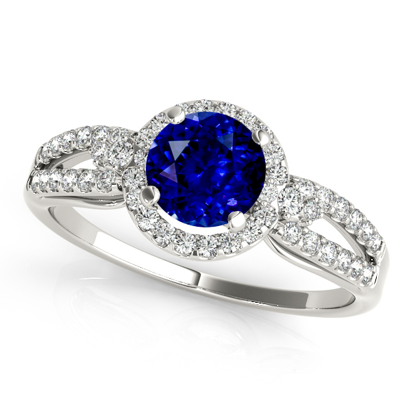 Stylish Split Shank Sapphire Engagement Ring White Gold