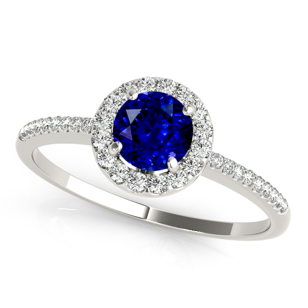 Halo Round Sapphire Engagement Ring Comfort Fit