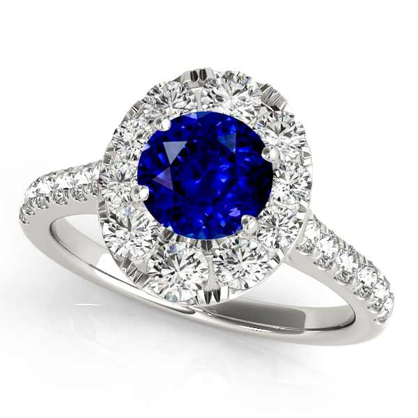 Oval Halo Round Cut Sapphire Engagement Ring