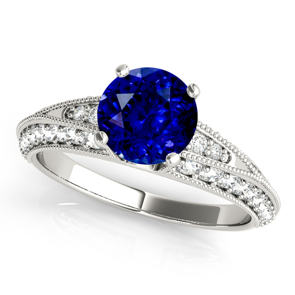 Unusual Vintage Sapphire Engagement Ring in White Gold Filigree