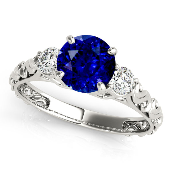 Vintage Three Stone Sapphire Engagement Ring Unique Design