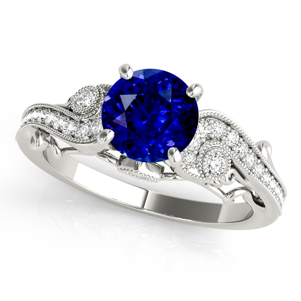 Curved Vintage Filigree Sapphire Engagement Ring