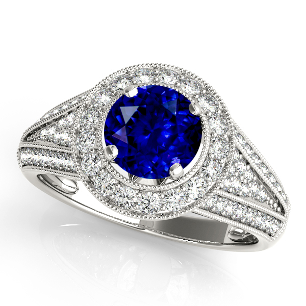 Cathedral V-Shaped Halo Sapphire Engagement Ring