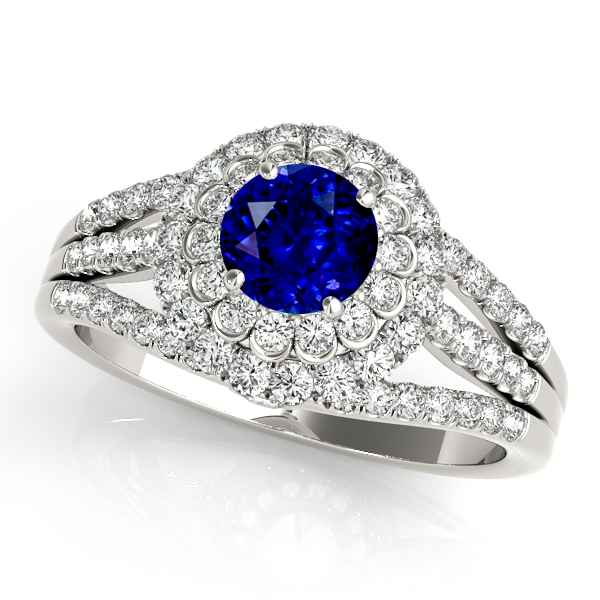 Gorgeous Double Halo Sapphire Engagement Ring White Gold