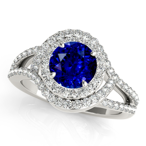 Magnificent Curved Halo Sapphire Engagement Ring