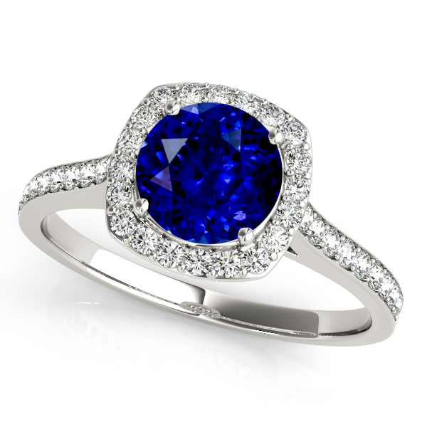 Cushion Halo Sapphire Engagement Ring White Gold