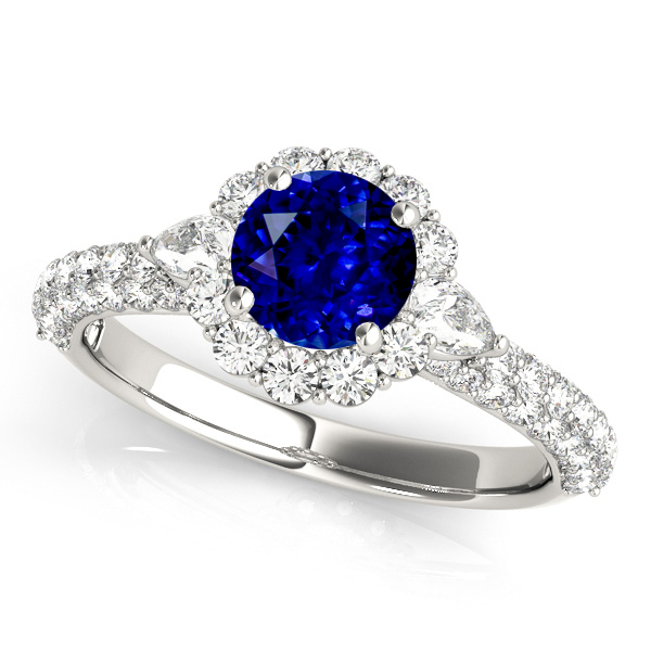 Flower Halo Sapphire Engagement Ring White Gold