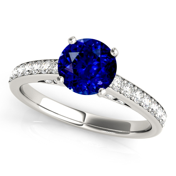 Side Stone Sapphire Engagement Ring in White Gold