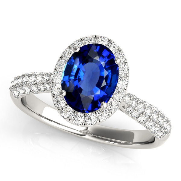 Oval Cut Sapphire Halo Engagement Ring White Gold