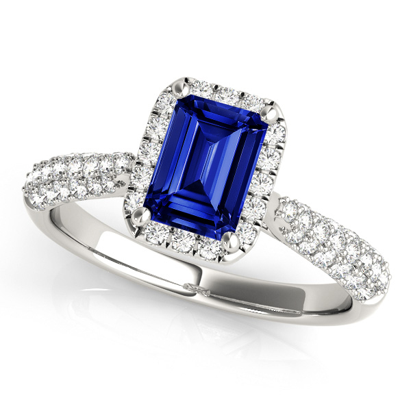 Emerald Cut Sapphire Engagement Ring with Halo