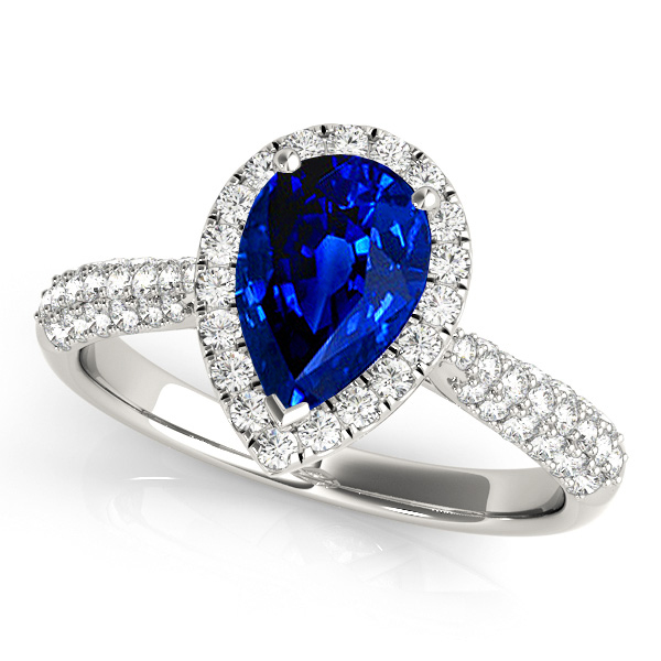 Pear Sapphire Halo Engagement Ring