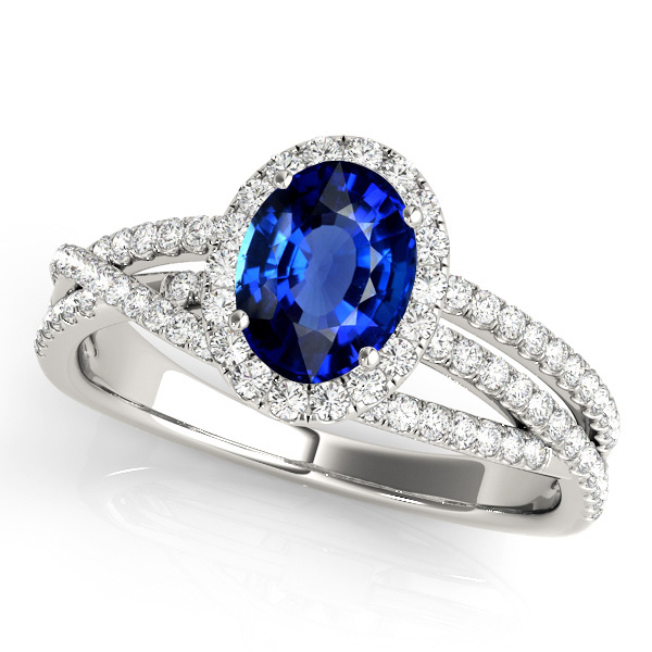 Oval Sapphire Engagement Ring Split Shank Halo