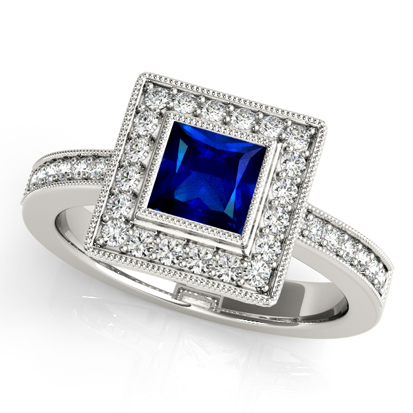 Upscale Cushion Cut Sapphire Engagement Ring White Gold