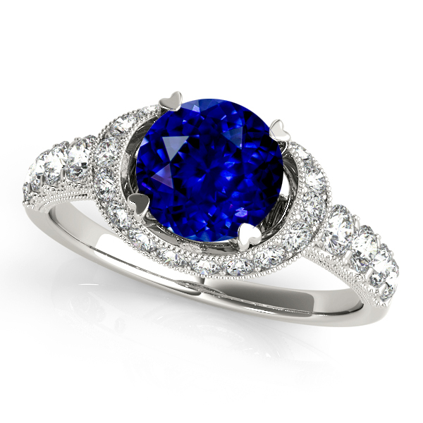 Charming Curved Shank Halo Sapphire Engagement Ring