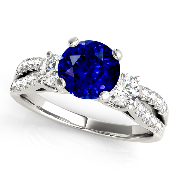 Split Shank Three Stone Sapphire Engagement Ring