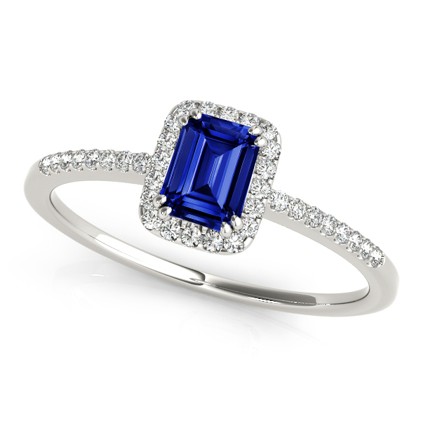 Halo Emerald Cut Sapphire Engagement Ring
