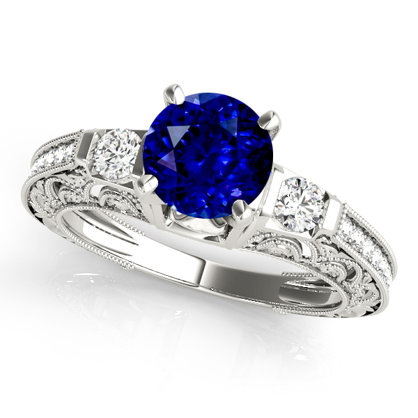 Classic Vintage Sapphire Engagement Ring White Gold