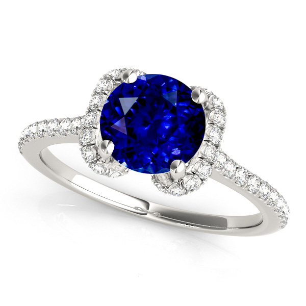 Unique Round Halo Sapphire Engagement Ring