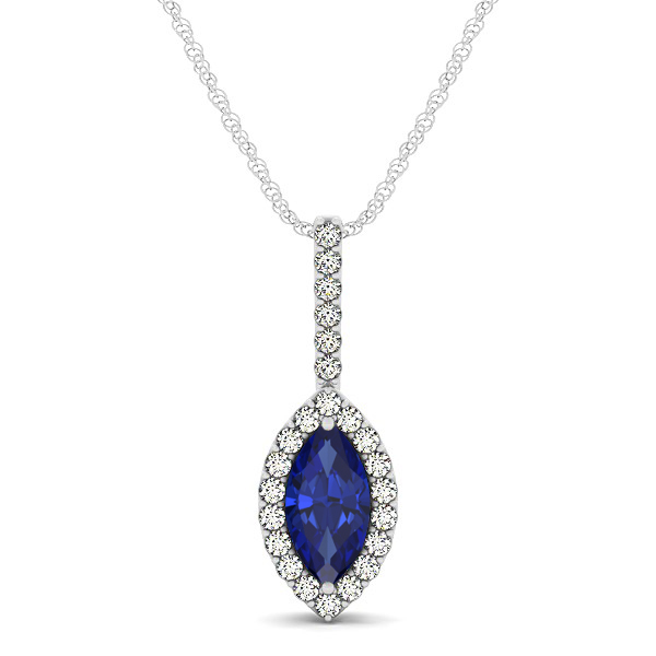 Fashionable Halo Marquise Cut Sapphire Necklace