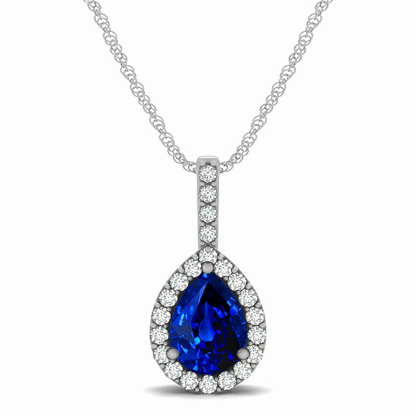 Exclusive Pear Halo Sapphire Pendant Necklace