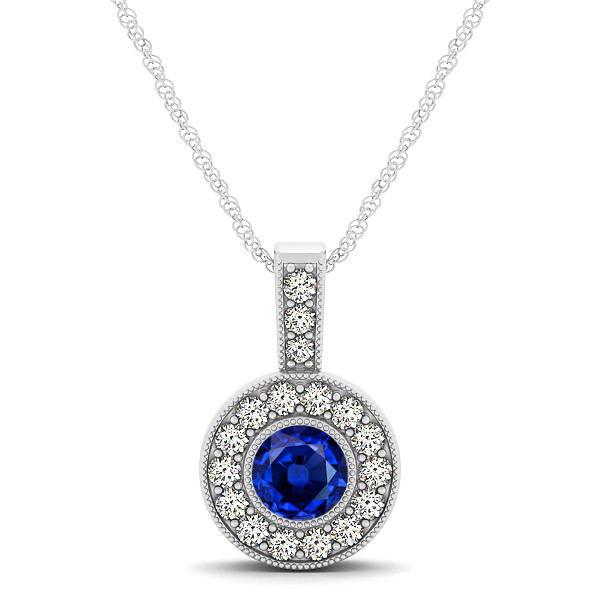 Dark Blue AAA Round Sapphire Vintage Halo Drop Necklace