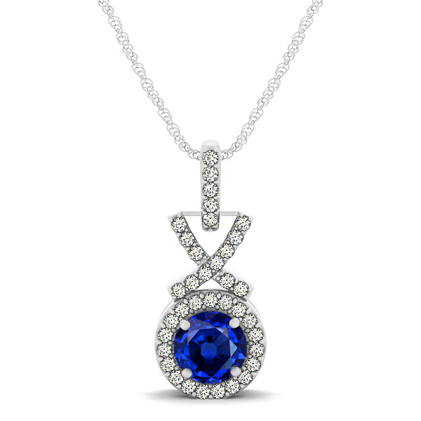 Modern XO Round Sapphire Pendant Necklace