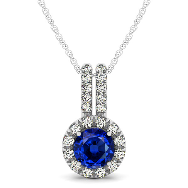 Luxury Halo Drop Necklace with Round Cut Sapphire Gemstone