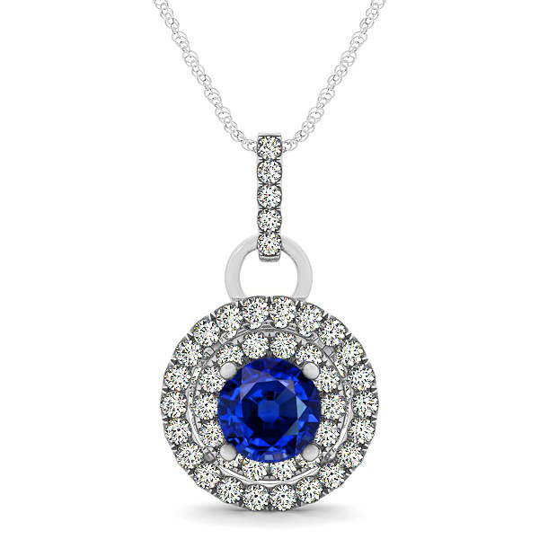 Royal Dual Halo Sapphire Necklace with Circle Pendant