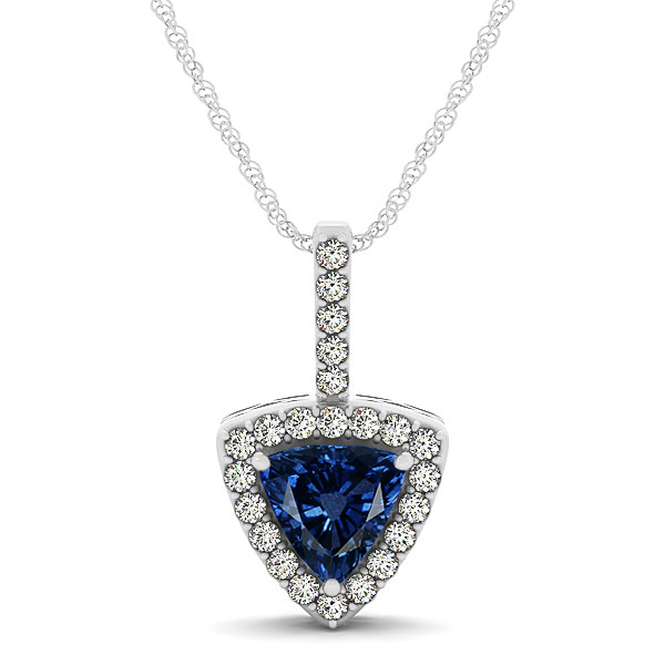 Beautiful Trillion Cut Sapphire Halo Necklace