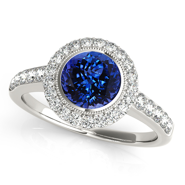 Astounding Bezel Setting Halo Tanzanite Engagement Ring