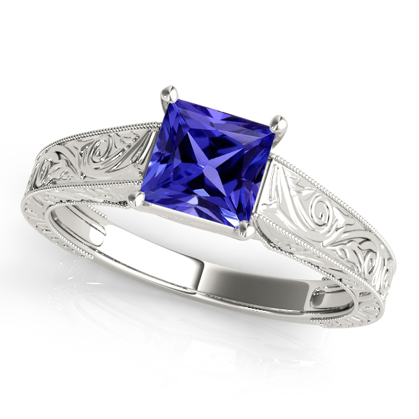 Exquisite Princess Cut Tanzanite Vintage Engagement Ring