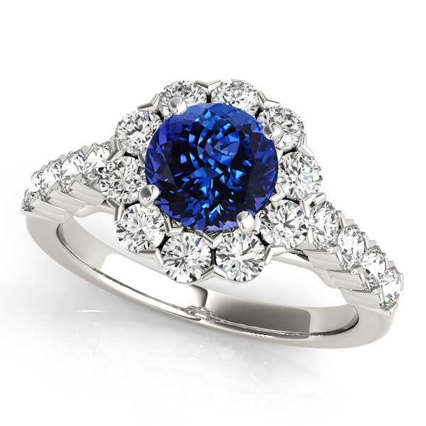 Fine Flower Halo Tanzanite Engagement Ring in White Gold