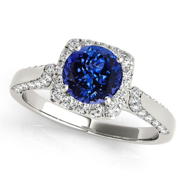 Square Halo Tanzanite Engagement Ring in White Gold