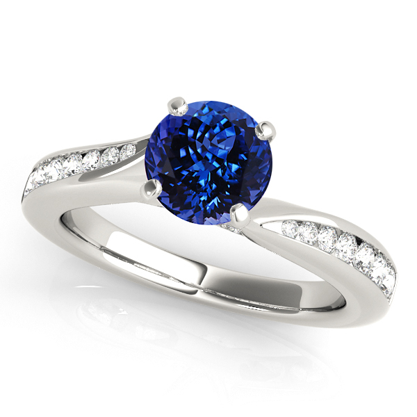 Exquisite Side Stone Tanzanite Engagement Ring Curved White Gold