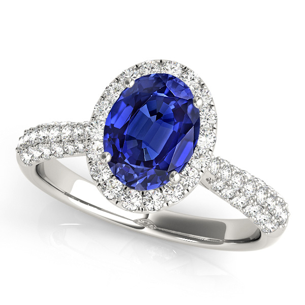Oval Cut Tanzanite Halo Engagement Ring White Gold