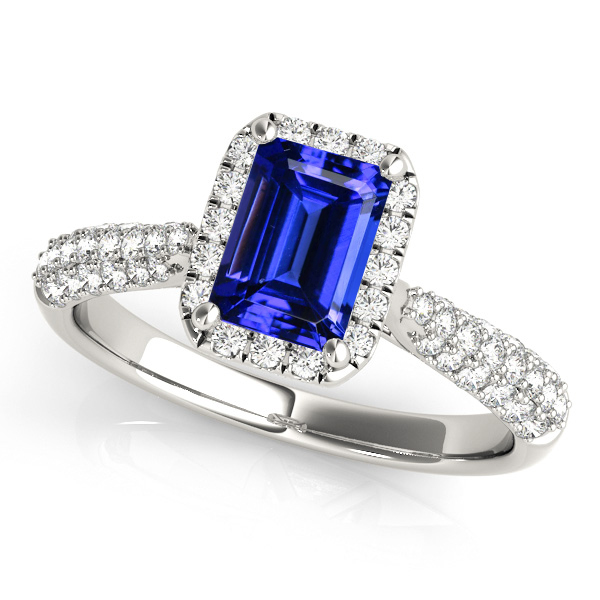 Emerald Cut Tanzanite Engagement Ring with Halo