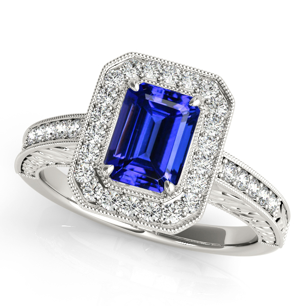 Luxury Emerald Cut Halo Tanzanite Engagement Ring