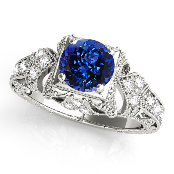 Extravagant Vintage Engagement Ring Round Tanzanite